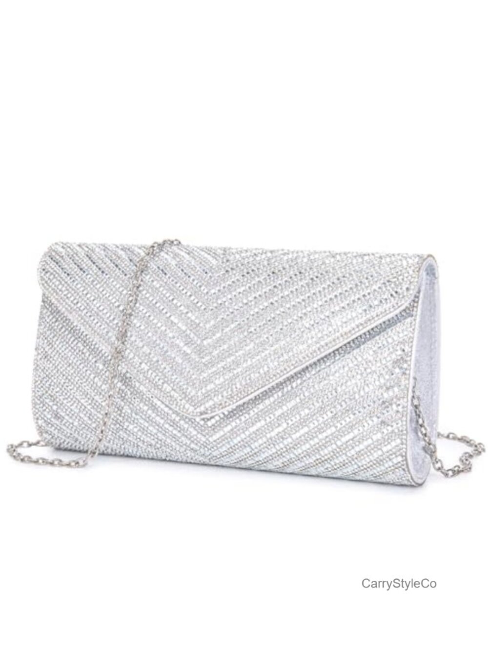 Rhinestone Envelope Clutch Evening Bag with Detachable Chain Crossbody Purse